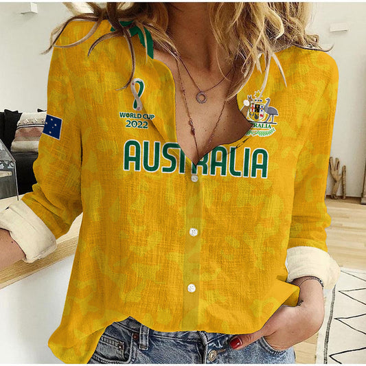 (Custom Text and Number) Australia Soccer World Cup Football 2022 Socceroos with Kangaroos Women Casual Shirt