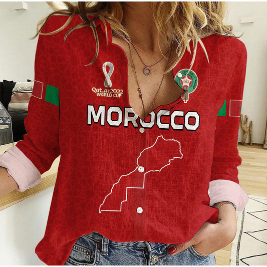 (Custom Text and Number) Morocco Football Champions World Cup New History Women Casual Shirt
