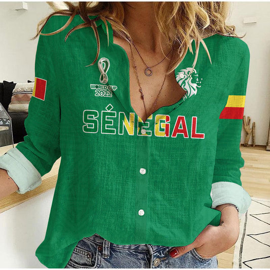 (Custom Text and Number) Senegal Football Lions of Teranga Soccer Champions World Cup Women Casual Shirt