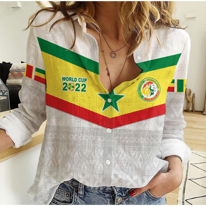 (Custom Personalised) Senegal Football 2022 Champion Teranga Lions Mix African Pattern Women Casual Shirt
