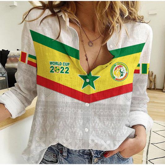 (Custom Personalised) Senegal Football 2022 Champion Teranga Lions Mix African Pattern Women Casual Shirt