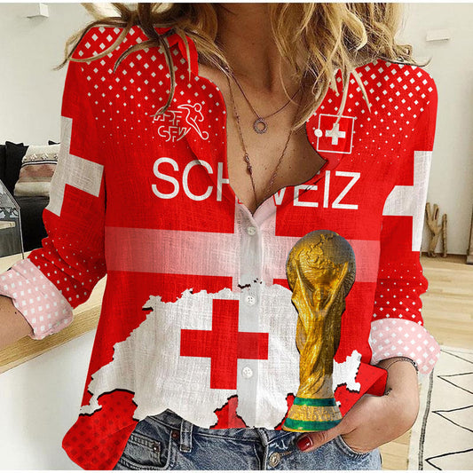 (Custom Text and Number) Switzerland Football Schweizer Pati Champion 2022 World Cup Women Casual Shirt