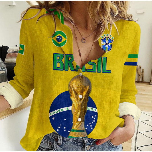 (Custom Text and Number) Brazil Football Go Champions Selecao Campeao Women Casual Shirt