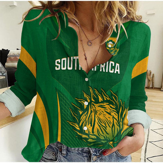 (Custom Personalised) South Africa Cricket Proteas Champion Women Casual Shirt