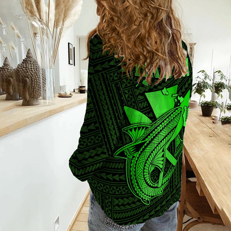 Custom Hawaii Kakau Kanaka Maoli Combine Polynesian Shark Ver.02 Women Casual Shirt