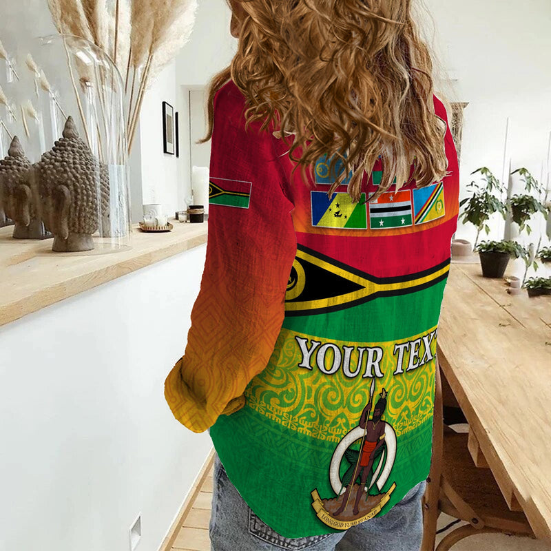 (Custom Personalised) Vanuatu Color Six Provinces and Map Women Casual Shirt
