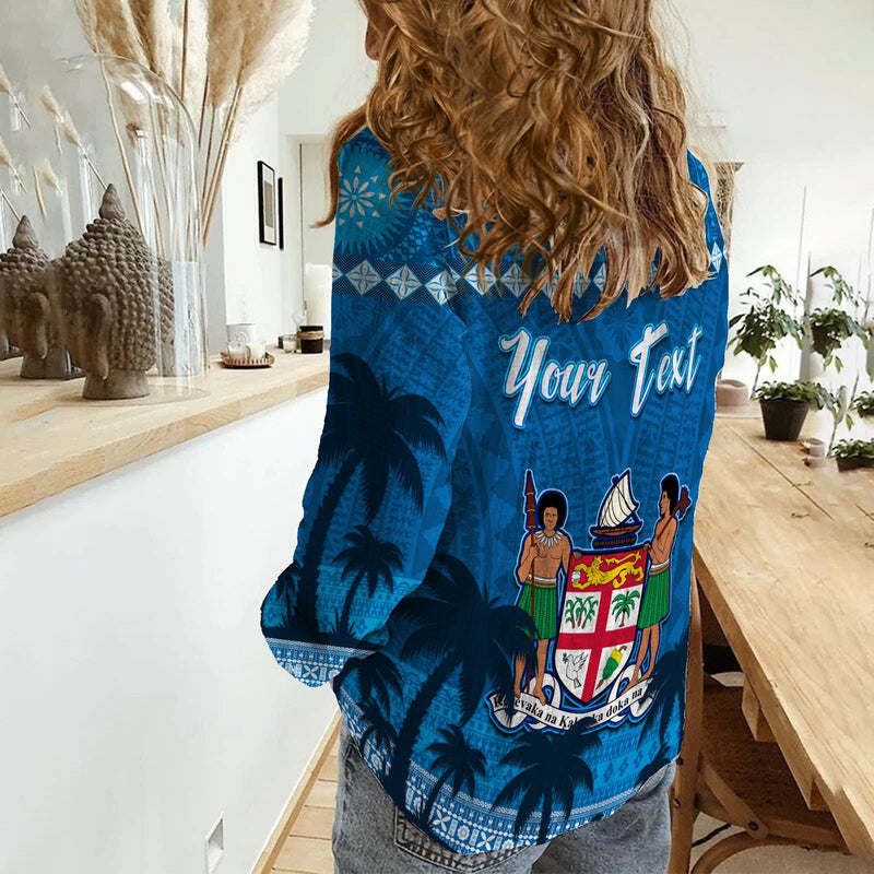 Custom Bula Fiji Day Fijian Tapa with Palm Tree 52nd Anniversary Women Casual Shirt