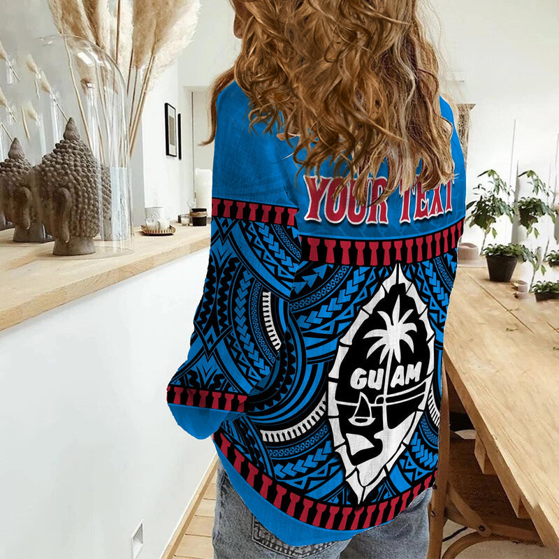(Custom Personalised) Guam Chamorro Latte Stone Blue Polynesian Haligi Women Casual Shirt