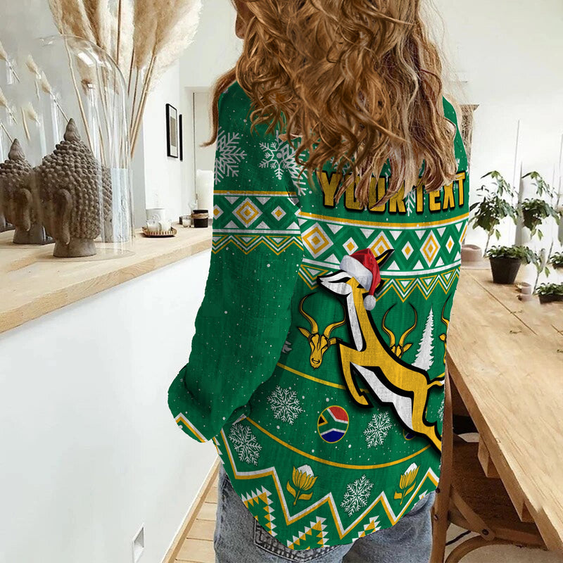 (Custom Personalised) South Africa Rugby Christmas Springboks Proud Geseende Kersfees Women Casual Shirt