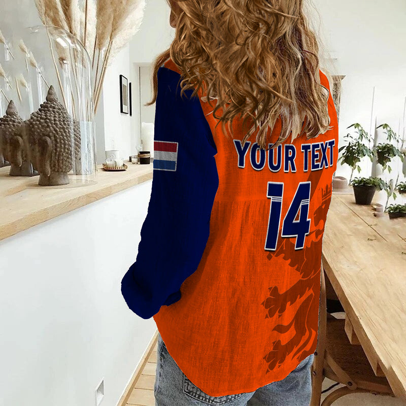 (Custom Text And Number) Netherlands Cricket ODI Simple Orange Style Women Casual Shirt