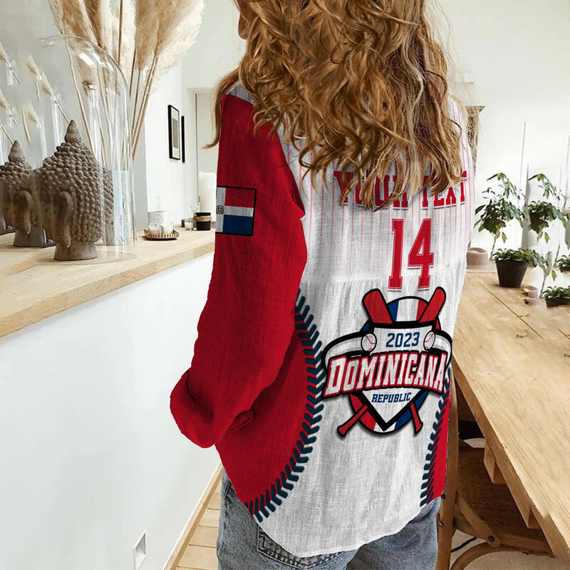 (Custom Text And Number) Dominican Republic Baseball 2023 Version White Women Casual Shirt