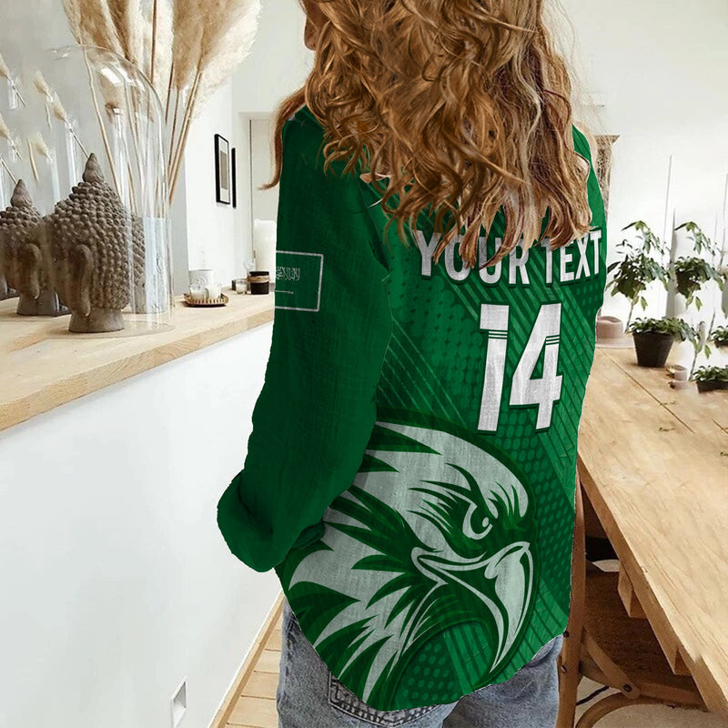 (Custom Text And Number) Saudi Arabia Football Green Falcons World Cup 2022 Women Casual Shirt