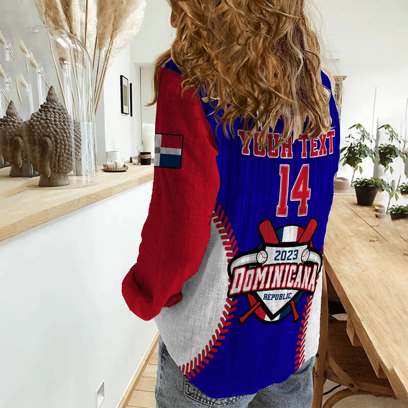 (Custom Text And Number) Dominican Republic Baseball 2023 Version Blue Women Casual Shirt