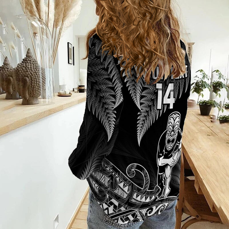(Custom Text And Number) New Zealand Silver Fern Rugby All Black Koru Maori Women Casual Shirt