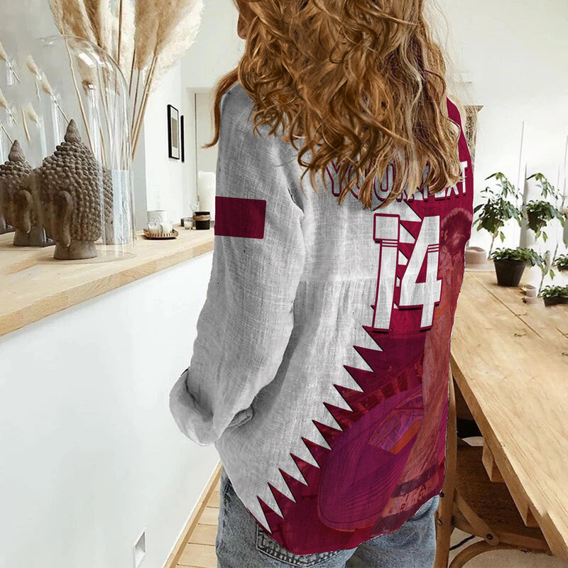 (Custom Text And Number) Qatar Football Champions Qatari Al Janoub Stadium WC 2022 Women Casual Shirt