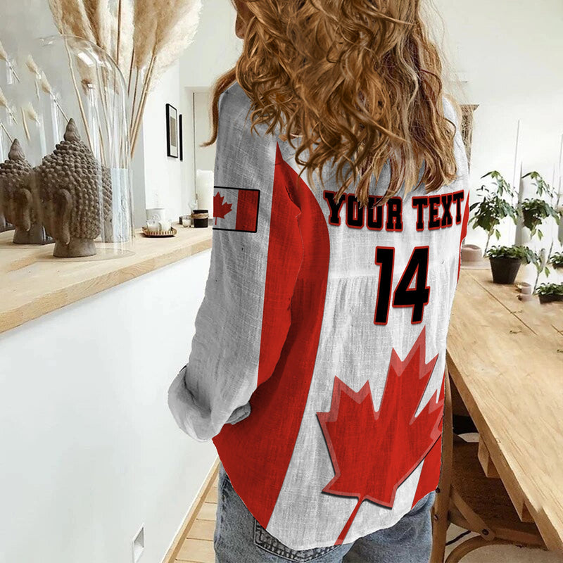 (Custom Text And Number) Canada Baseball 2023 Canadian Maple Leaf Sporty Women Casual Shirt
