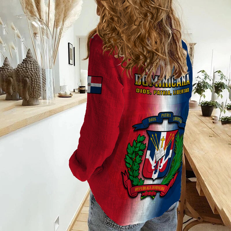 Dominican Republic Dominicana Coat Of Arms Gradient Style Women Casual Shirt