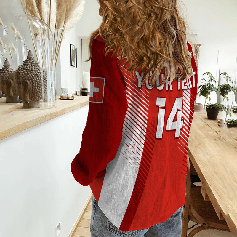 (Custom Text and Number) Switzerland Football World Cup 2022 Women Casual Shirt