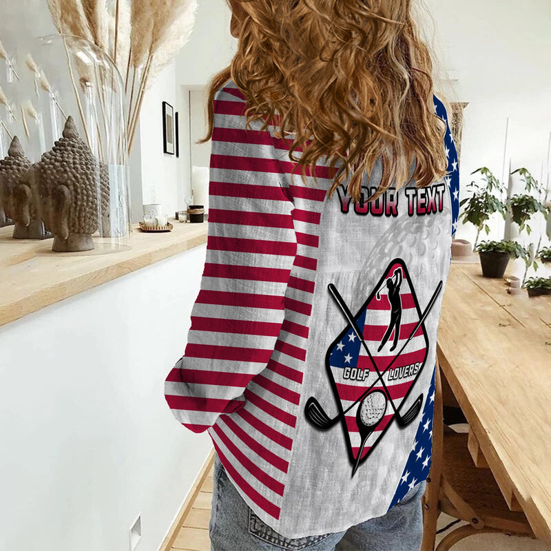 (Custom Personalised) American Flag Golf Golf Lovers Trust Your Swing Women Casual Shirt