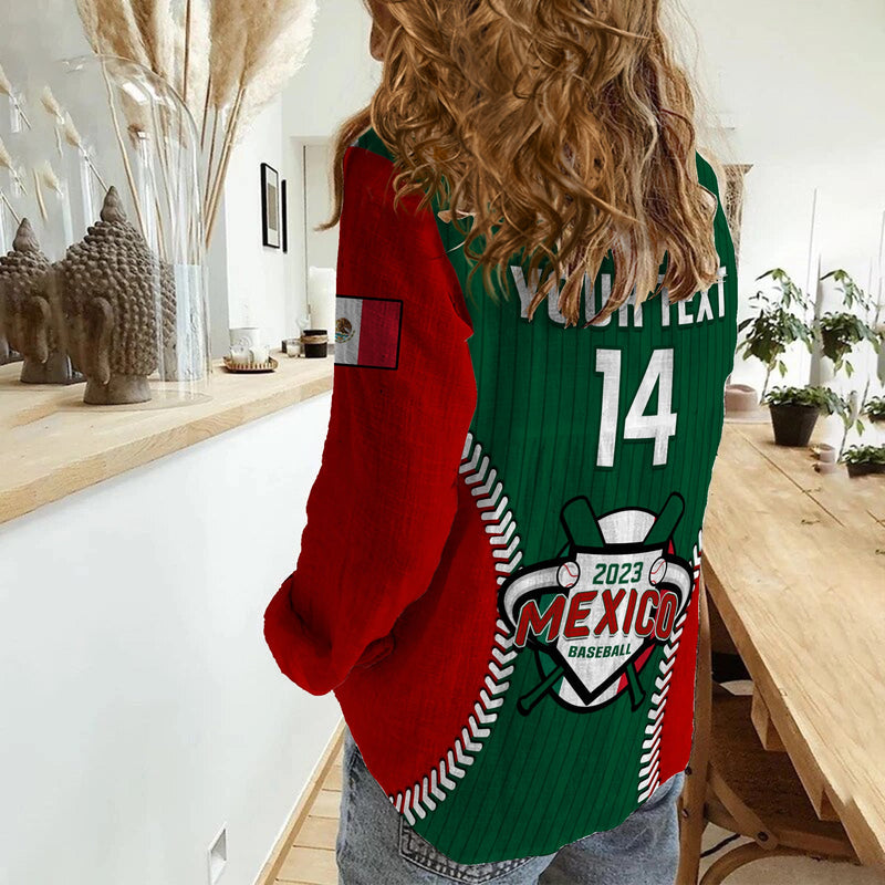(Custom Text And Number) Mexico Baseball Sporty Style Women Casual Shirt