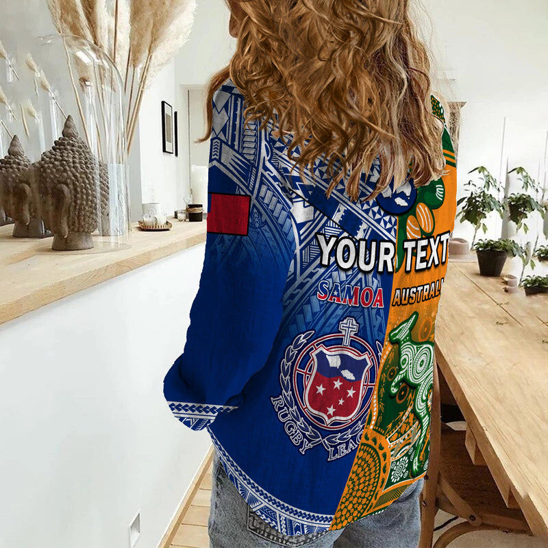 (Custom Personalised) Australia Wallabies And Toa Samoa Rugby Aboriginal Mix Polynesian Women Casual Shirt