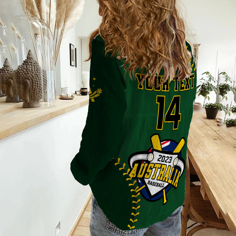 (Custom Text And Number) Australia Baseball 2023 Go Aussie Women Casual Shirt