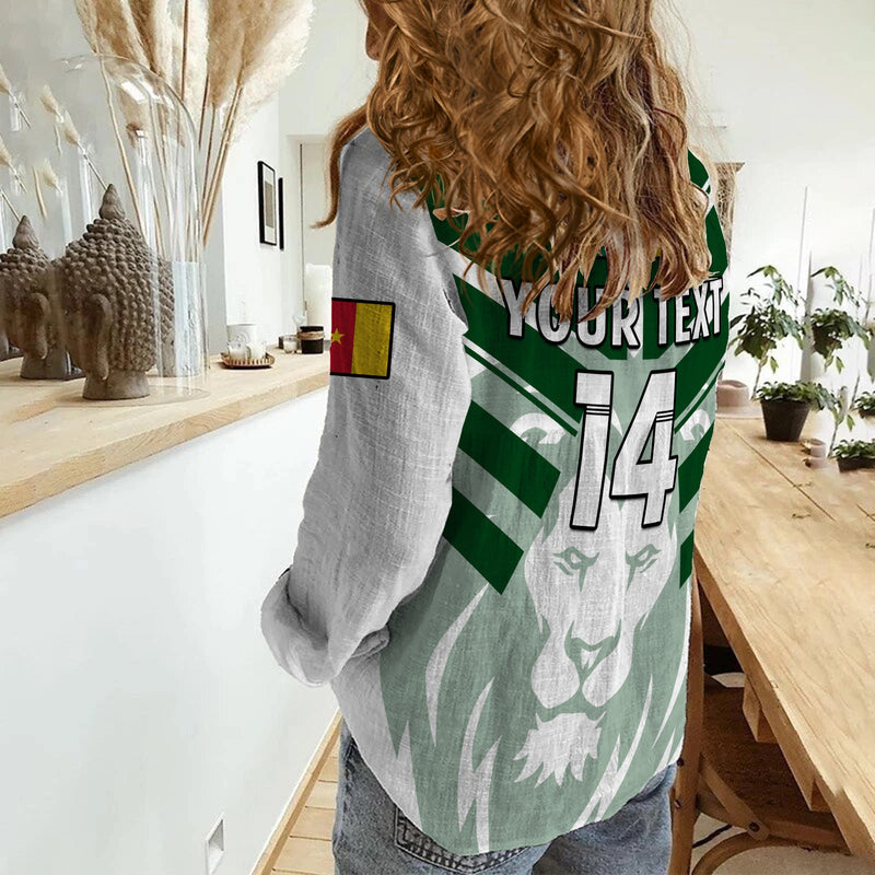 (Custom Text And Number) Cameroon Football Les Lions Indomptables White World Cup 2022 Women Casual Shirt