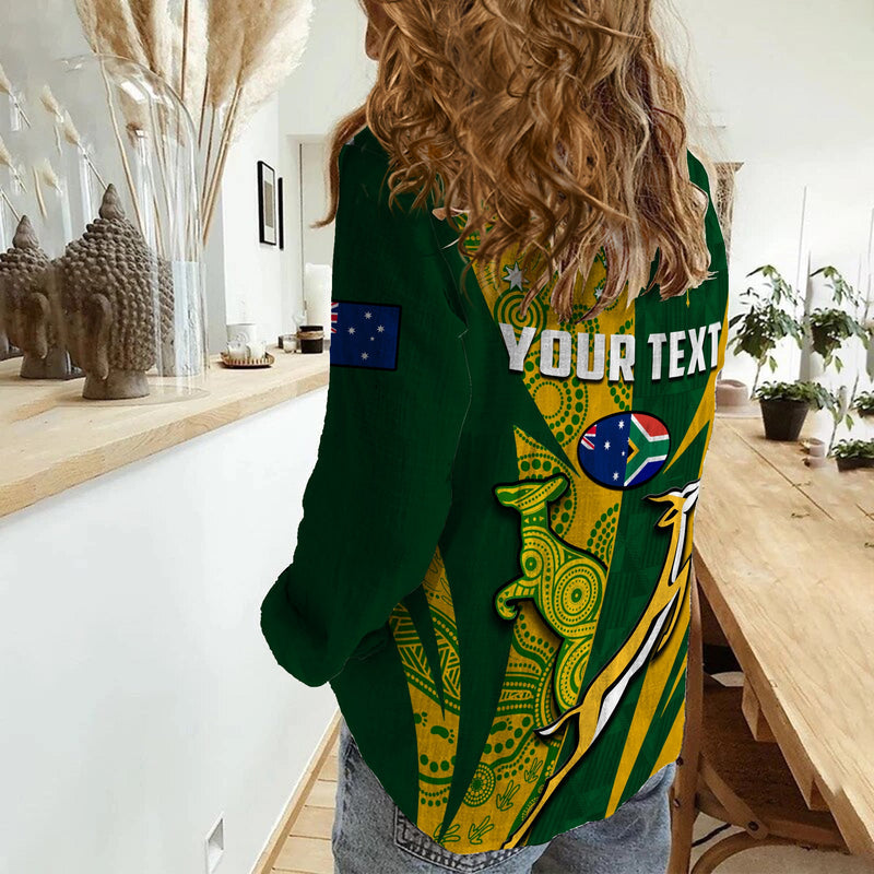 (Custom Personalised) Australia Rugby and South Africa Rugby Wallabies Mix Springboks Sporty Women Casual Shirt