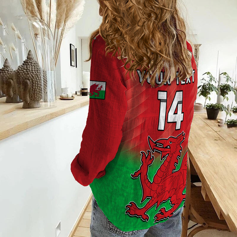 (Custom Text And Number) Wales Football World Cup 2022 Come On Cymru Yma O Hyd Women Casual Shirt