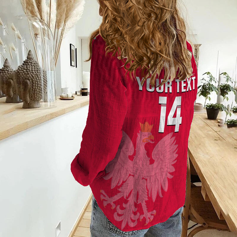 (Custom Text And Number) Poland Football Polska World Cup 2022 Red Women Casual Shirt