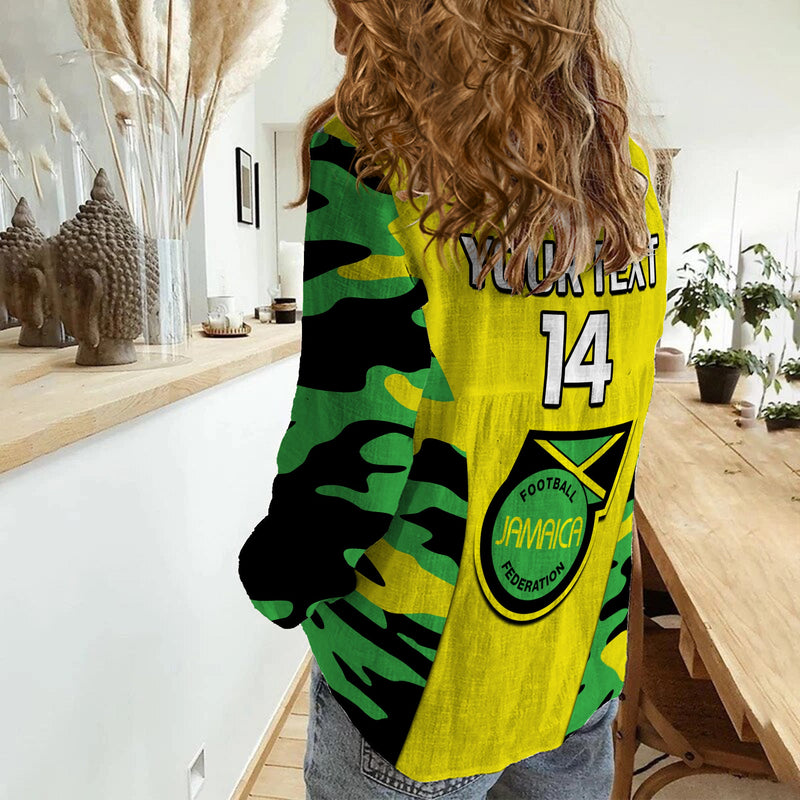 (Custom Text And Number) Jamaica Football Reggae Girlz 2023 Cup Of Nations Ver.02 Women Casual Shirt