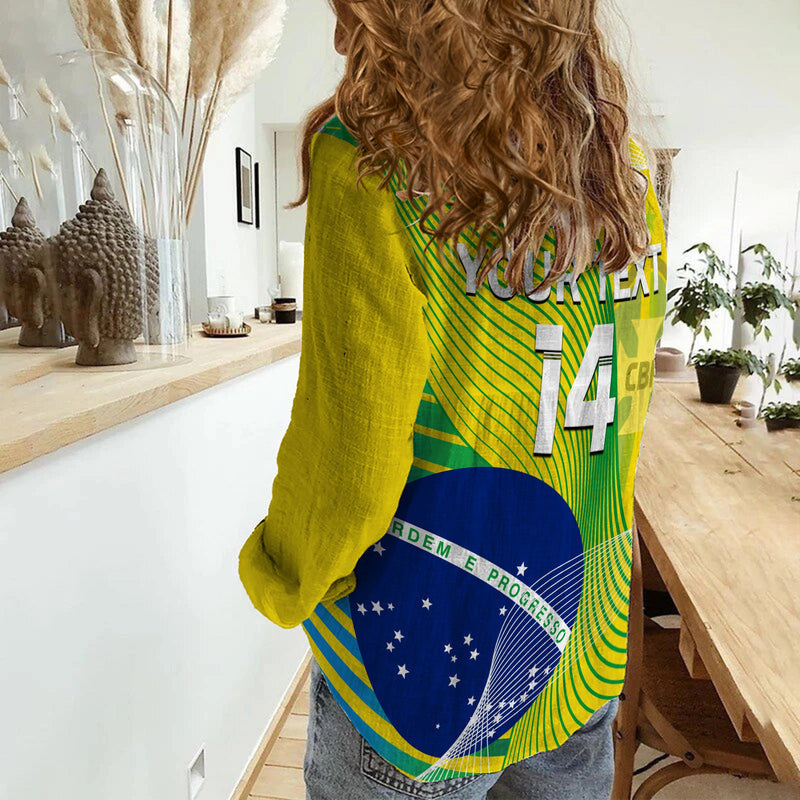 (Custom Text And Number) Brazil Football Canarinha Champions WC 2022 Women Casual Shirt