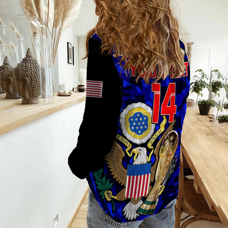 (Custom Text And Number) USA Football The Yanks Champions WC 2022 Women Casual Shirt