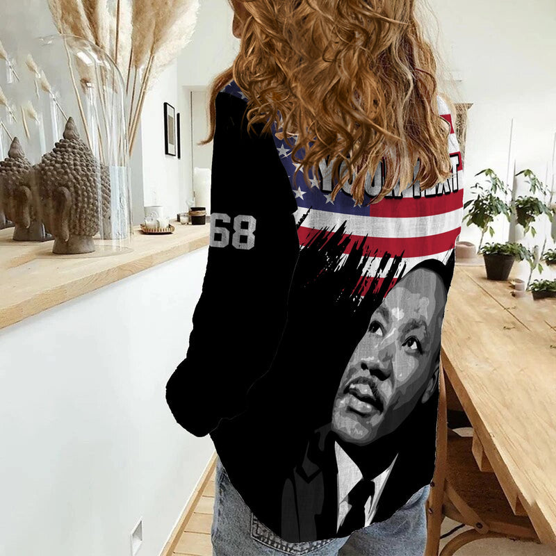 (Custom Personalised) United States United States Happy MLK Day Flag Grunge Style Women Casual Shirt