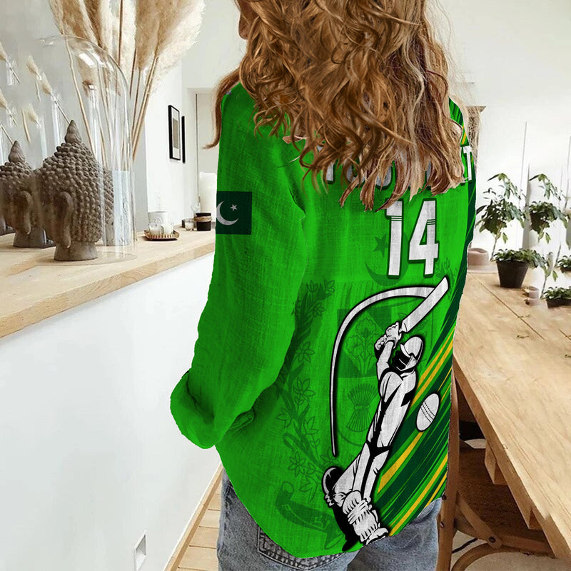 (Custom Text And Number) Pakistan Cricket Go Shaheens Simple Style Women Casual Shirt