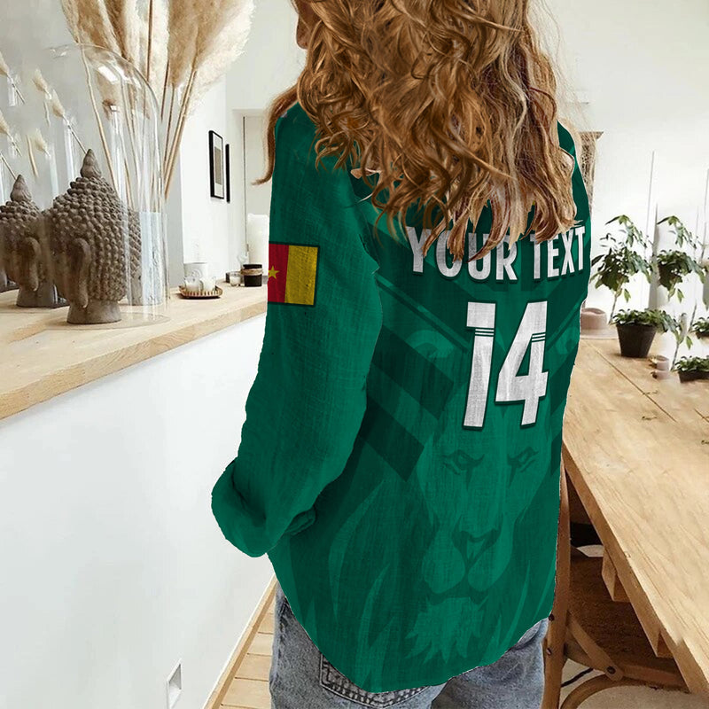 (Custom Text And Number) Cameroon Football Les Lions Indomptables Green World Cup 2022 Women Casual Shirt