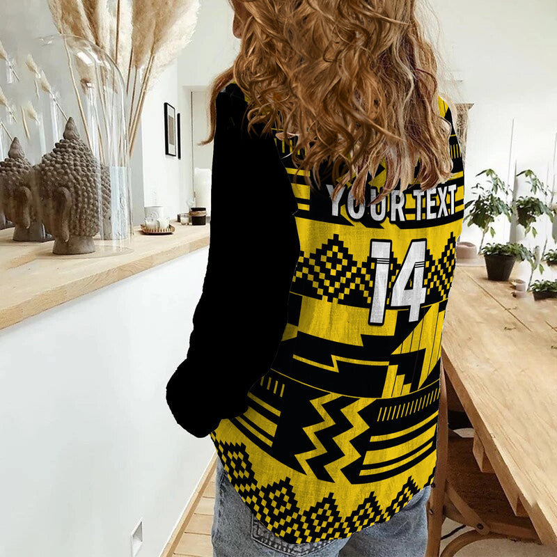 (Custom Text And Number) Ghana Football Black Stars Kente World Cup 2022 Yellow Women Casual Shirt