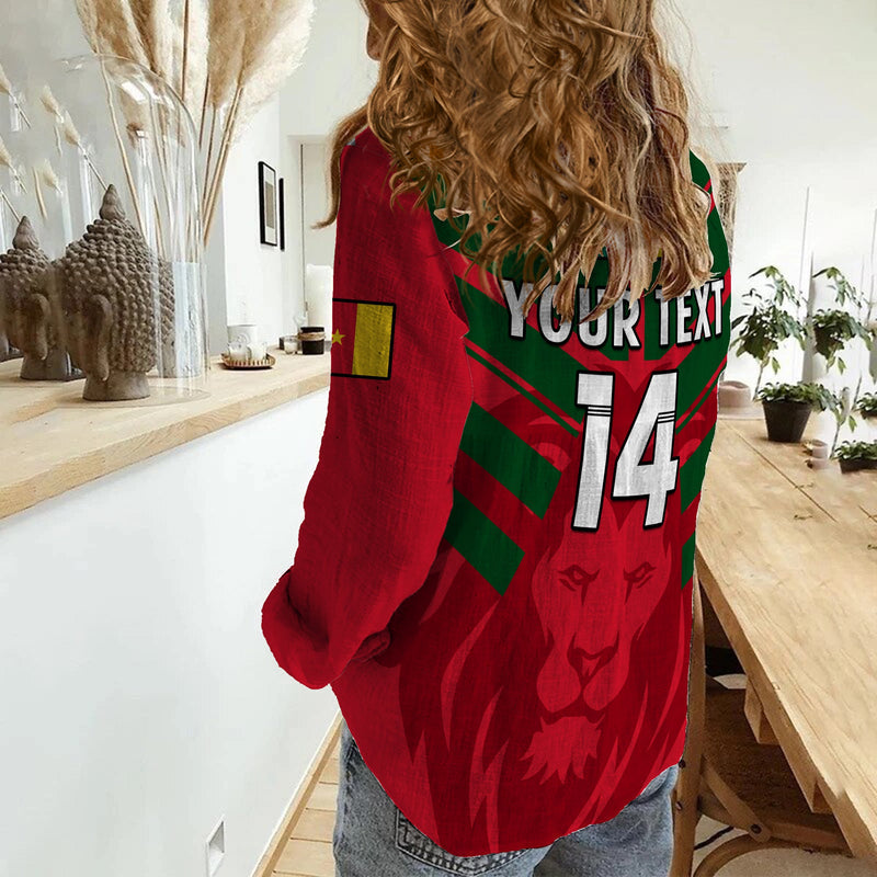 (Custom Text And Number) Cameroon Football Les Lions Indomptables Red World Cup 2022 Women Casual Shirt