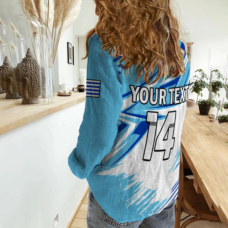 (Custom Text And Number) Uruguay Football La Celeste WC 2022 Sporty Style Women Casual Shirt