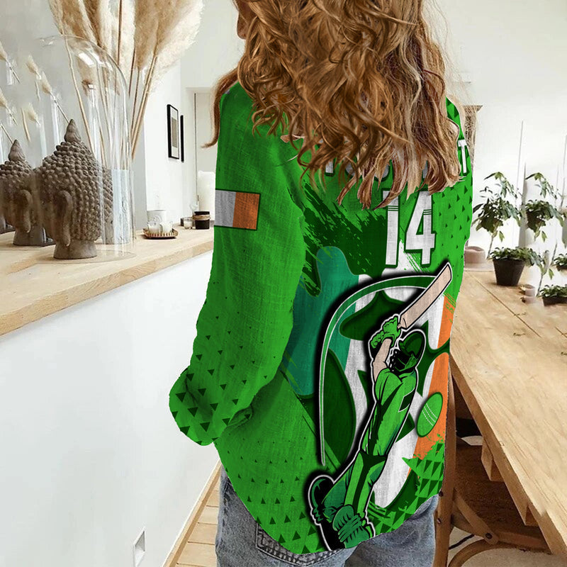 (Custom Text And Number) Ireland Cricket Irish Flag Shamrock Sporty Style Women Casual Shirt