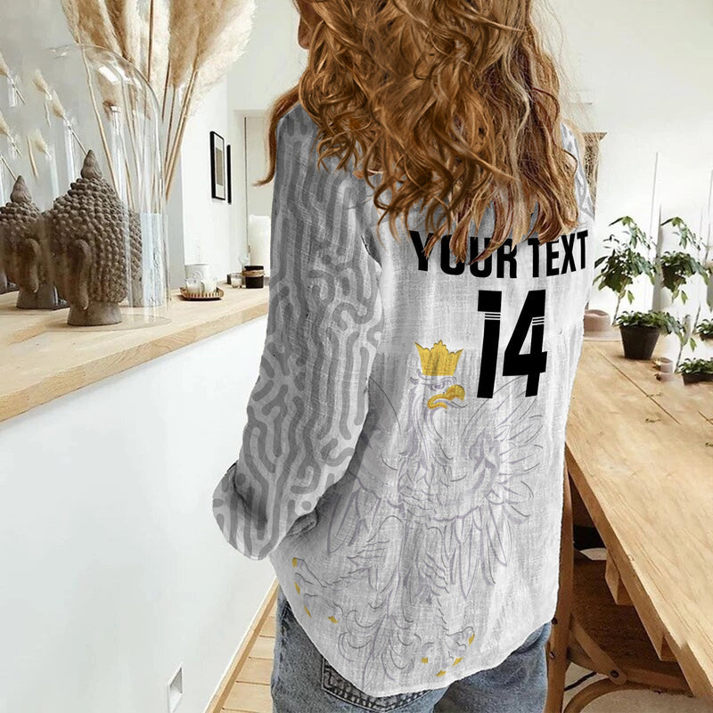 (Custom Text And Number) Poland Football Polska World Cup 2022 White Women Casual Shirt