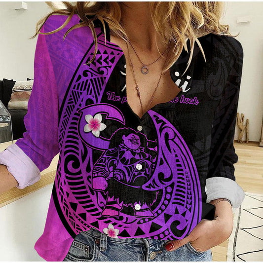 (Custom Personalised) Mauis Fish Hook Polynesian Magenta Gradient Version Women Casual Shirt