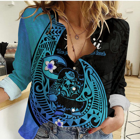 (Custom Personalised) Mauis Fish Hook Polynesian Turquoise Gradient Version Women Casual Shirt