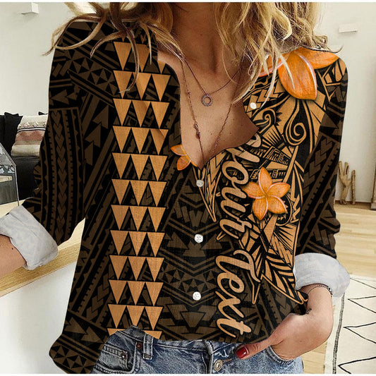 Custom Hawaii Kakau Kanaka Maoli Combine Polynesian Shark Ver.01 Women Casual Shirt