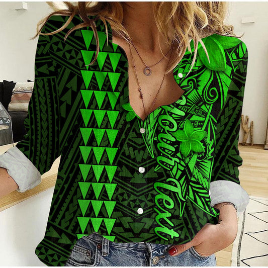 Custom Hawaii Kakau Kanaka Maoli Combine Polynesian Shark Ver.02 Women Casual Shirt