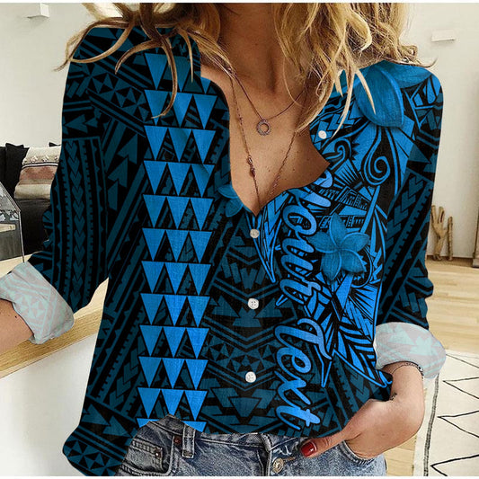 Custom Hawaii Kakau Kanaka Maoli Combine Polynesian Shark Ver.03 Women Casual Shirt