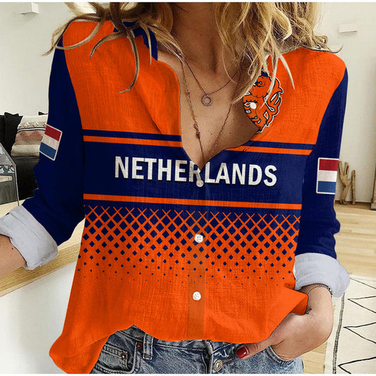 (Custom Text And Number) Netherlands Cricket ODI Simple Orange Style Women Casual Shirt