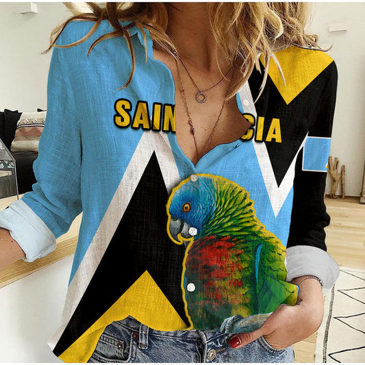 (Custom Personalised) Saint Lucia Saint Lucian Parrot Simple Style Women Casual Shirt
