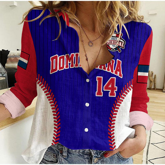 (Custom Text And Number) Dominican Republic Baseball 2023 Version Blue Women Casual Shirt