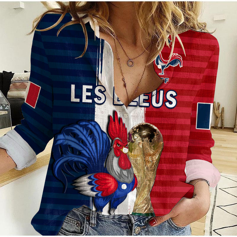 (Custom Text And Number) France Football Les Bleus Champions World Cup 2022 Women Casual Shirt
